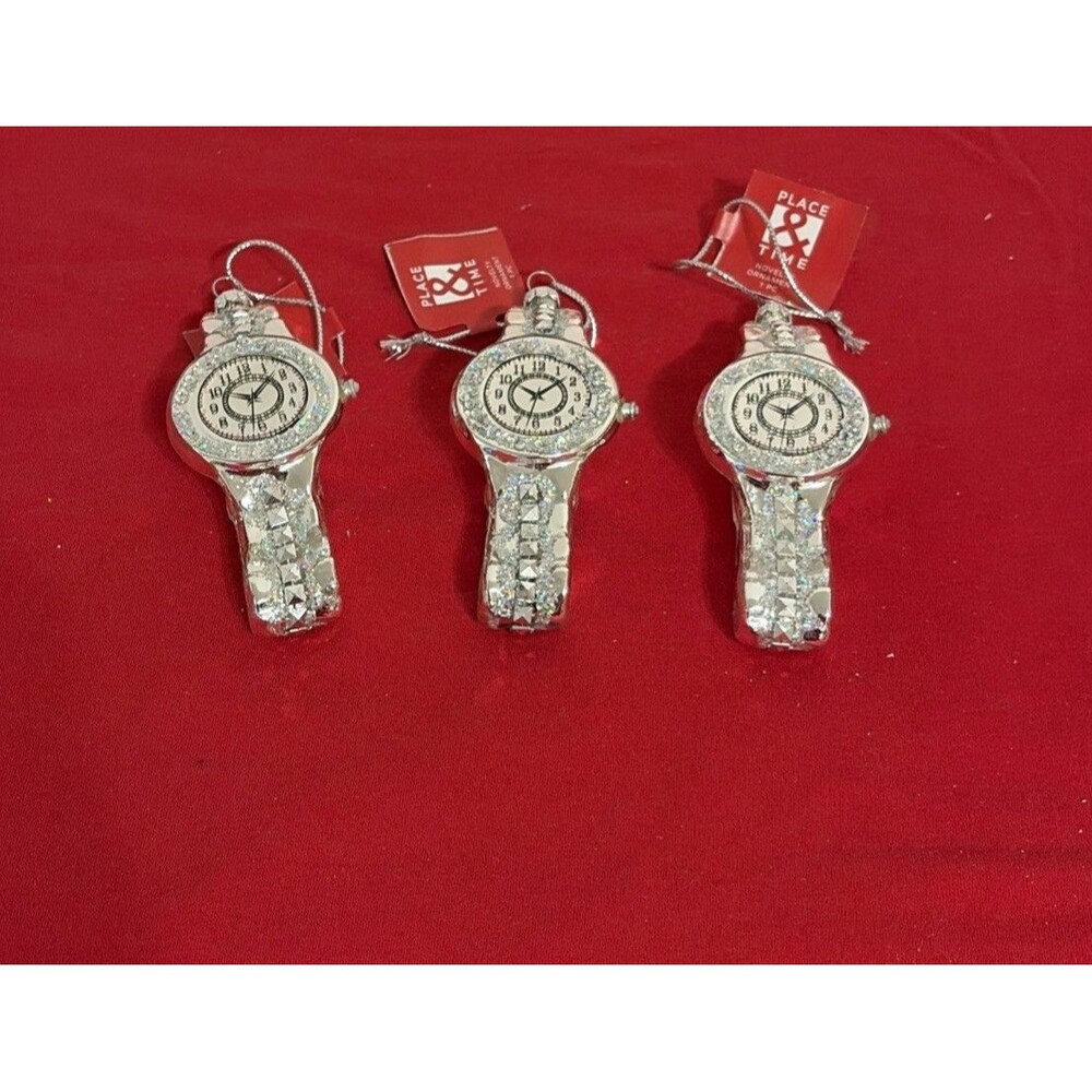 Christmas Ornament’s PLACE & TIME Sliver Watches Lot Of -3 NWT Gifts Holiday